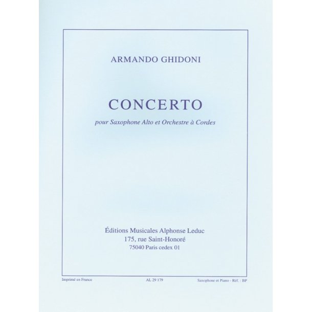 Armando Ghidoni: Concerto for Alto Saxophone and String Orchestra (Saxophone-Alto & Piano)