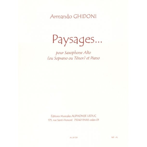 Paysages Alto (Sop Or Ten) Sax/Pno