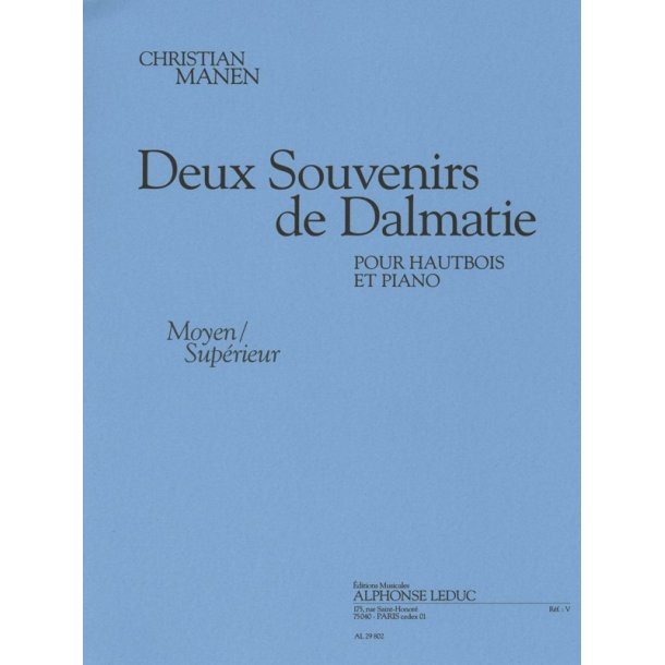 Manen 2 Souvenirs De Dalmatie Jadransko More Et Oboe & Piano Book
