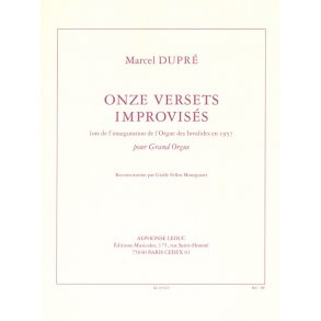 Dupre 11 Versets Improvises Lors De L'nauguration Organ Book