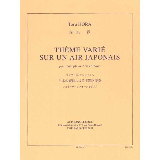 Hora Toru Theme Varie Sur Un Air Japonais Alto Saxophone Piano Book
