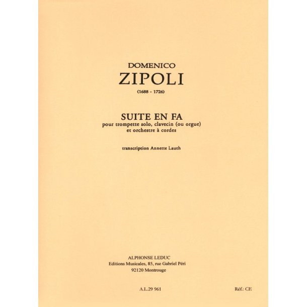 Zipoli Lauth Suite In F Trumpet Strings Hpcd Or Organ Score/Parts