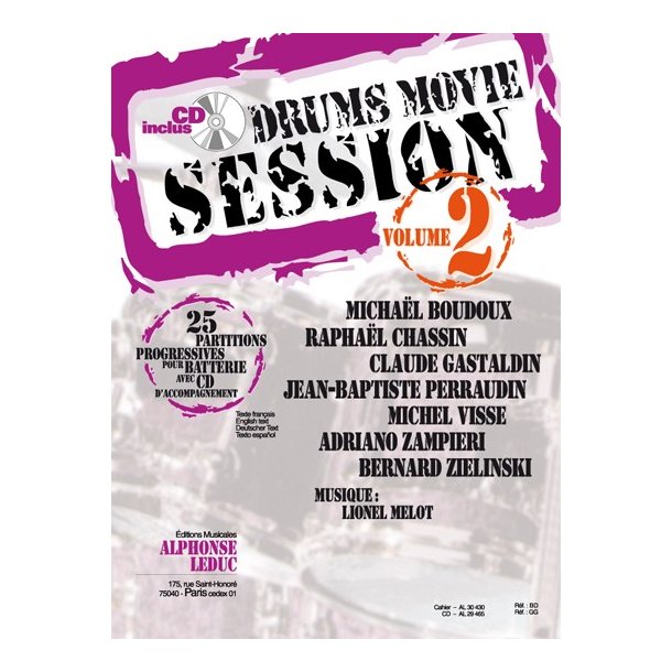 Auteurs Divers: Drums movie session (volume 2) 25 pi&egrave;ces pour batterie (livre + cd) - le livre