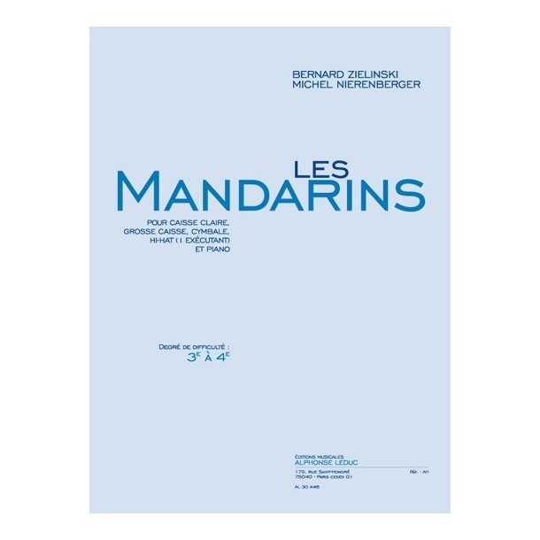 Nierenberger: Les mandarins (cycle 1 : degr&eacute; 3 &agrave; 4) (3'50'') pour caisse claire, grosse caisse, cymbale, hi-hat (1 ex&eacute;c.) et piano