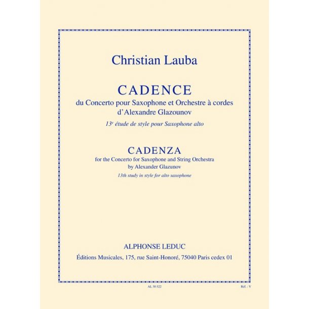 Lauba: Cadence du concerto pour saxophone et orchestre &agrave; cordes d'alexandre glazounov (4') 13e &eacute;tude de style pour saxophone alto