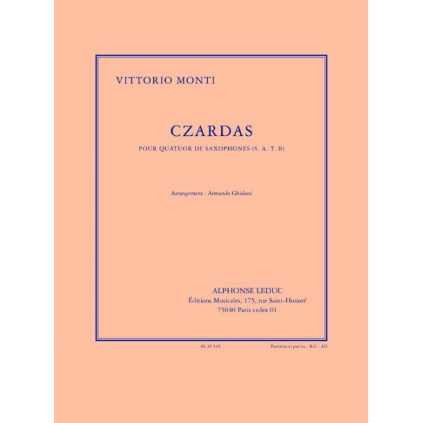 Monti: Czardas (5'30'') arrangement de A. Ghidoni pour 4 saxophones (s.a.t.b.) (partition et parties)