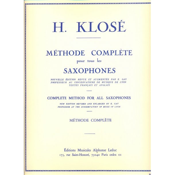 Hyacinthe E. Klos&eacute;: M&eacute;thode pour tous les Saxophones Vol.1 (Saxophone solo)