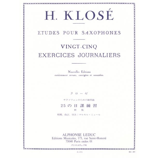 Hyacinthe E. Klos&eacute;: 25 Exercises journaliers (Saxophone solo)