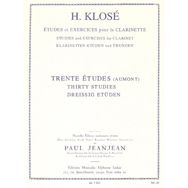 Hyacinthe E. Klos&eacute;: 30 Etudes d'apr&egrave;s H.Aumont (Clarinet solo)