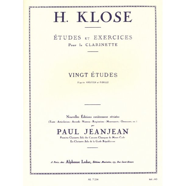 Hyacinthe E. Klos&eacute;: 20 Etudes d'apr&egrave;s Kreutzer et Fiorillo (Clarinet solo)