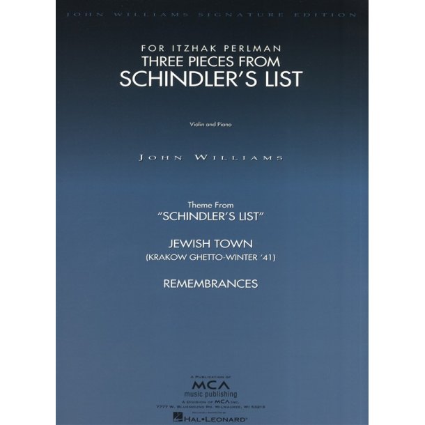 John Williams: Three Pieces From Schindler's List (Violin/Piano)