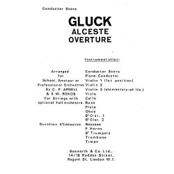 Gluck, W Alceste Overture Rokos Arnell Orch (Ma) Sc/Pts