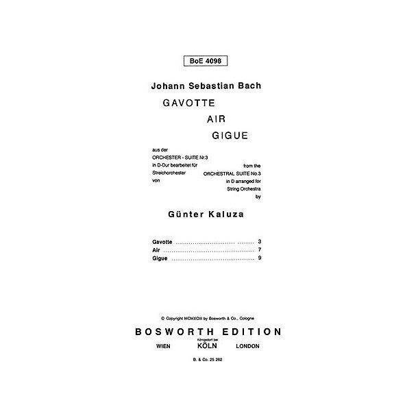 J. S. Bach: Gavotte, Air And Gigue (Score/Parts)