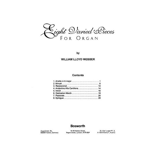 W.S. Lloyd Webber: Eight Varied Pieces For Organ