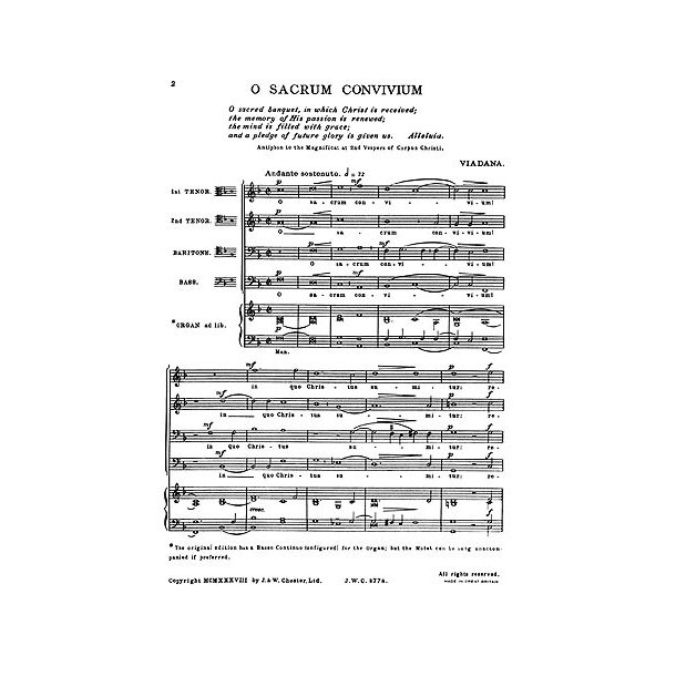 Viadana: O Sacrum Convivium for TTBB Chorus