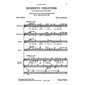 Thea Musgrave: Memento Creatoris For SATB And Organ