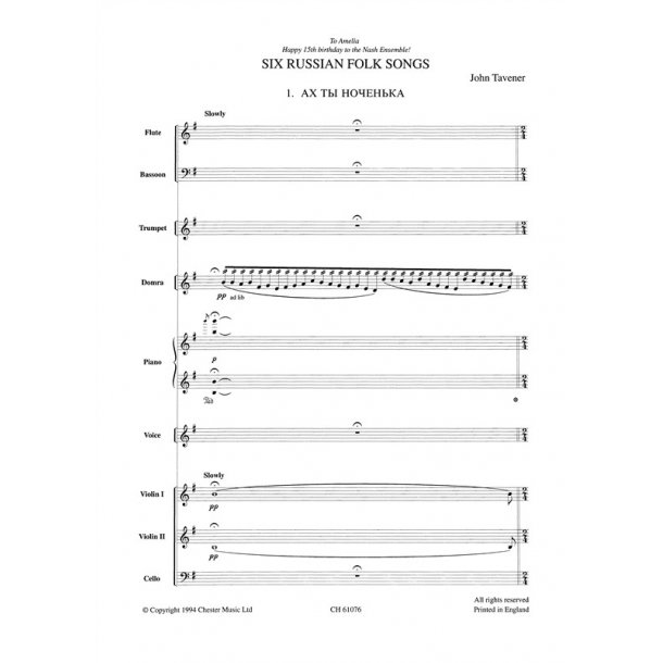 Tavener, J Six Russian Folksongs Score Only