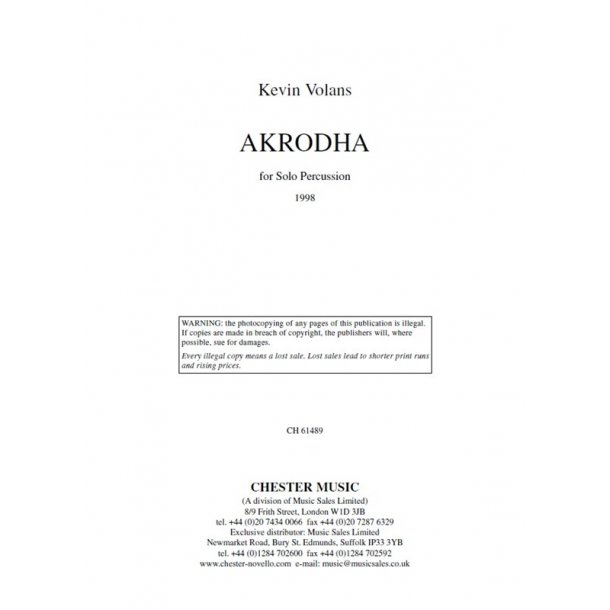 Kevin Volans: Akrodha For Solo Percussion