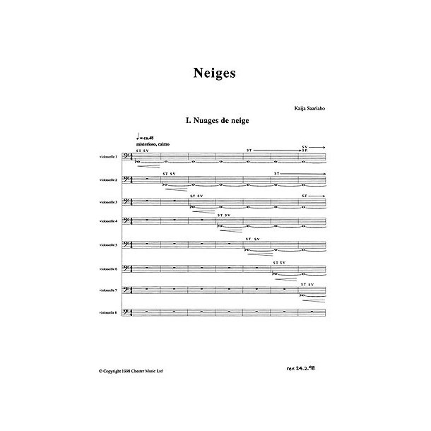 Kaija Saariaho: Neiges For Eight Cellos (Score and Parts)