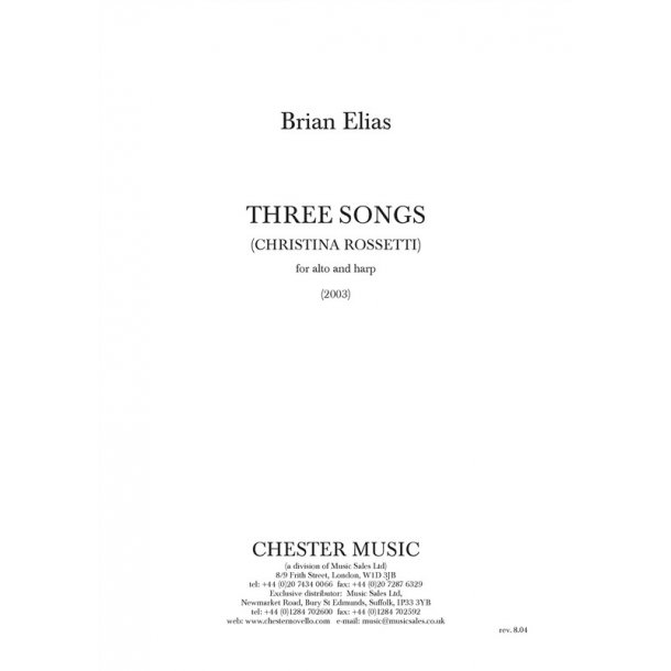 Brian Elias: Three Songs (Christina Rossetti) for Alto and Harp