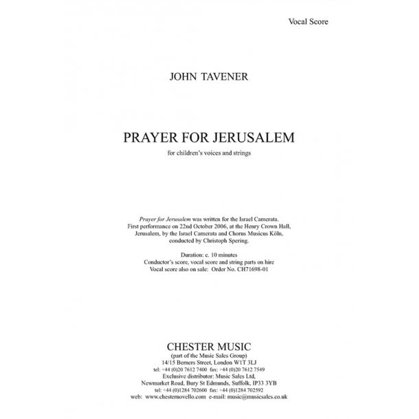 John Tavener: Prayer For Jerusalem (Children's Voices/Piano)