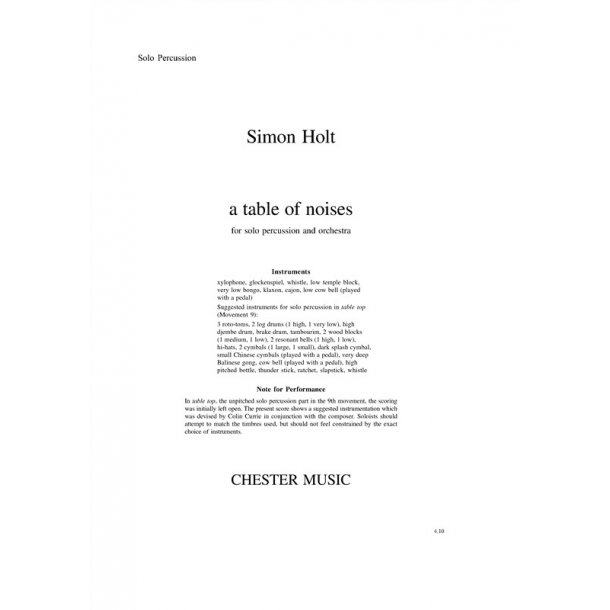 Simon Holt: A Table Of Noises (Percussion Part)