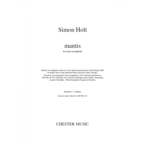 Simon Holt: Mantis (Tenor Saxophone)
