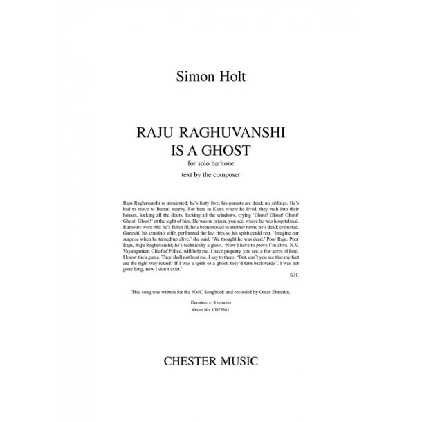 Simon Holt: Raju Raghuvanshi Is A Ghost - Solo Baritone