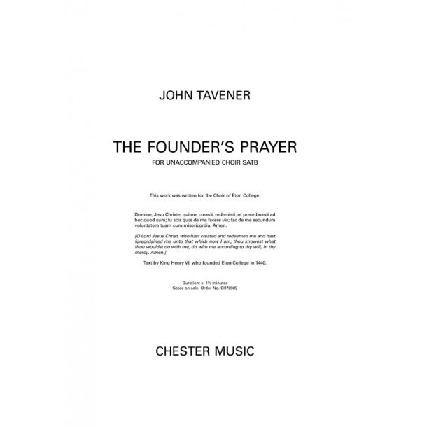 John Tavener: The Founder's Prayer (Vocal Score)