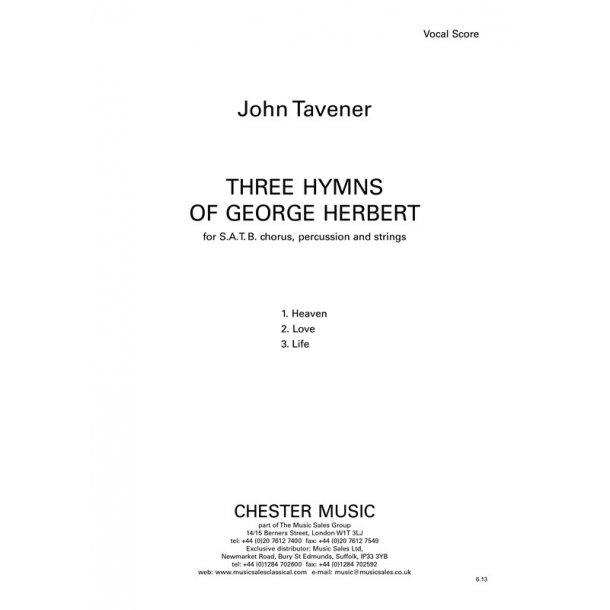 John Tavener: Three Hymns Of George Herbert (Vocal Score)