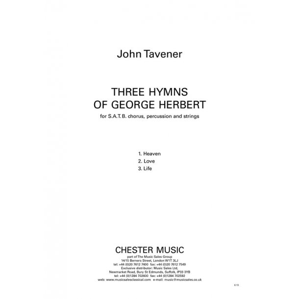 John Tavener: Three Hymns Of George Herbert (Full Score)