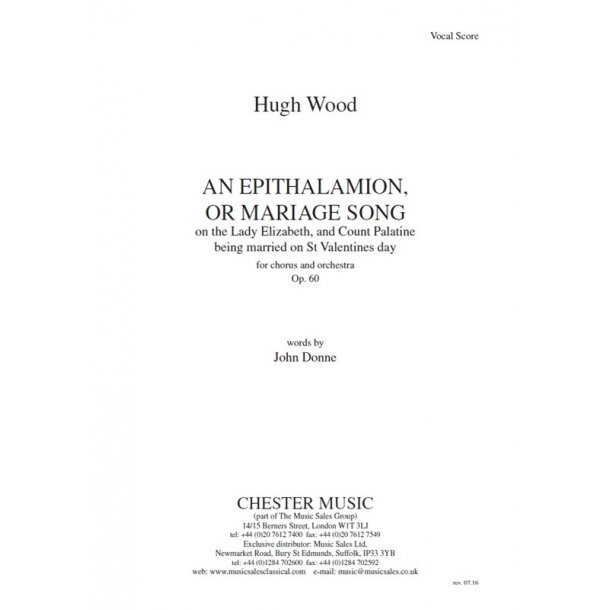Hugh Wood: An Epithalamion, Or Mariage Song (Vocal Score)