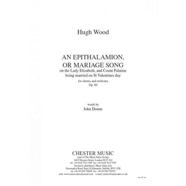 Hugh Wood: An Epithalamion, Or Mariage Song (Full Score)