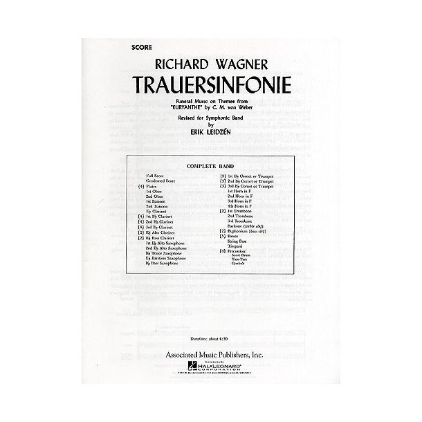 Richard Wagner: Trauersinfonie For Concert Band (Score)