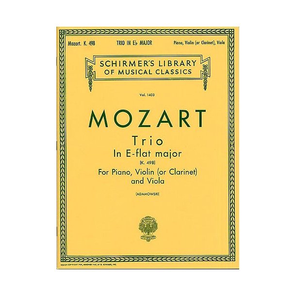 W.A.Mozart: 'Kegelstatt' Trio For Clarinet, Viola And Piano K.498 (Score/Parts)