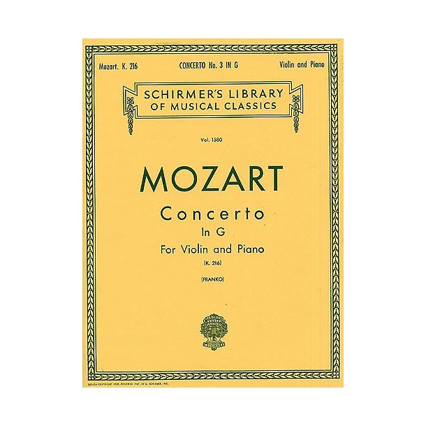 W.A. Mozart: Violin Concerto No.3 In G K.216 (Violin/Piano)