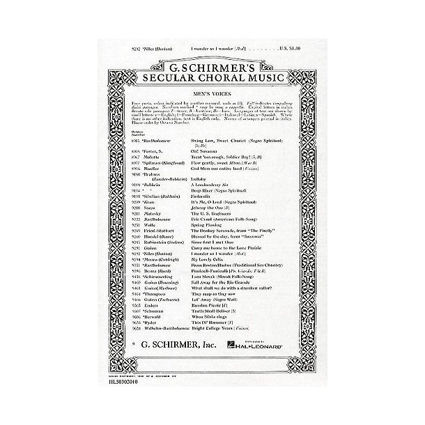 John Jacob Niles: I Wonder As I Wander (Medium Voice/TTBB)