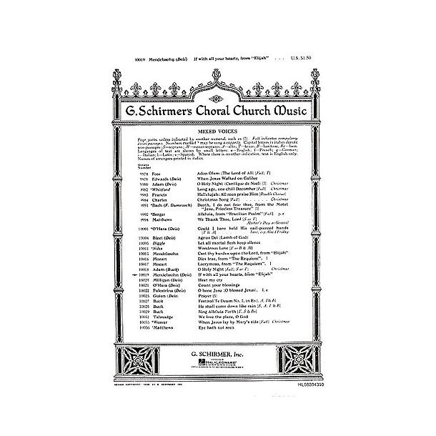 Felix Mendelssohn: If With All Your Hearts (Elijah) SATB