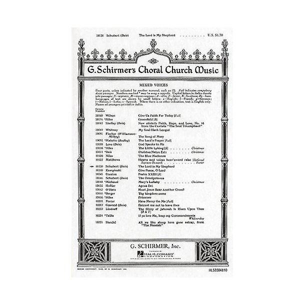 Franz Schubert: The Lord Is My Shepherd (SATB)