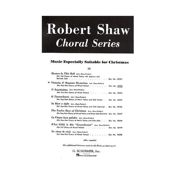 Tomas Luis De Victoria: O Magnum Mysterium (SATB)