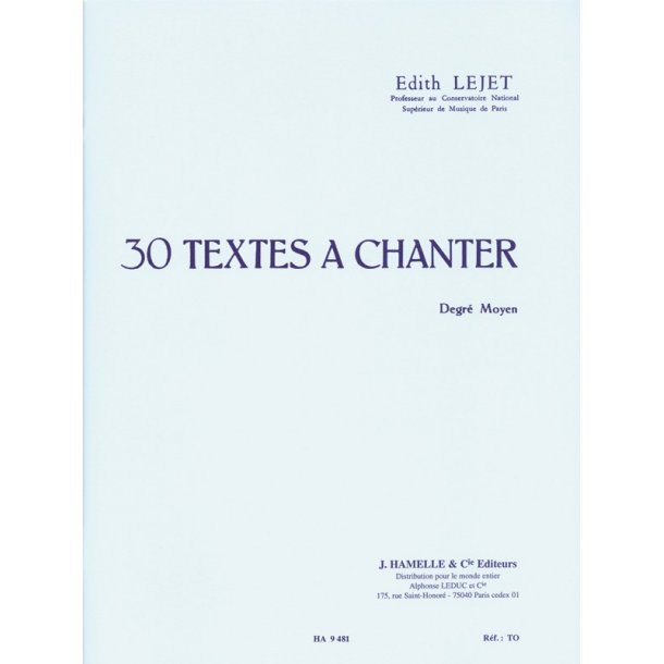 Lejet 30 Textes A Chanter Medium Voice Book