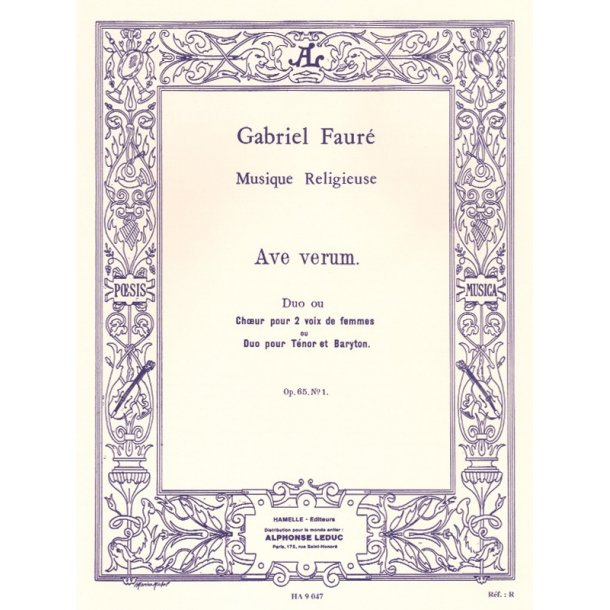 Faure Gabriel Ave Verum 2 Female Voices(Tenor/Baritone)/Organ Book
