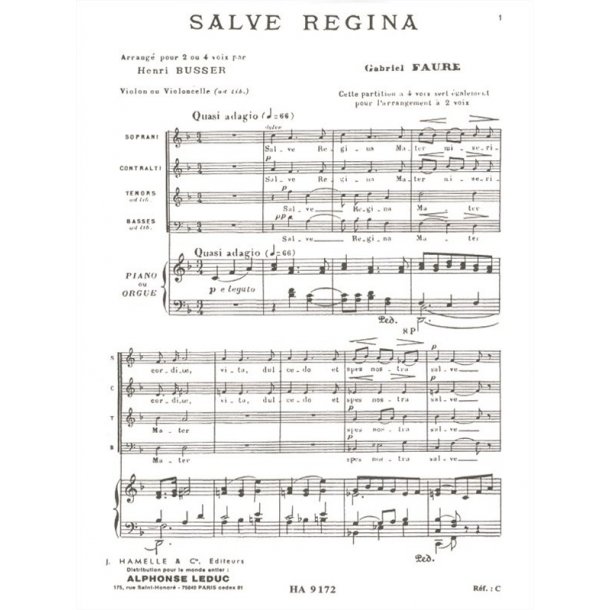 Gabriel Faur&eacute;: Salve Regina Op.67, No.1 (Choral-Mixed accompanied)