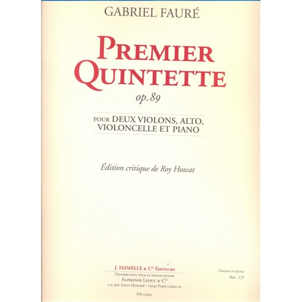 Premier Quintette op 89 pour 2 violons, alto, violoncelle et piano (&eacute;d. critique)