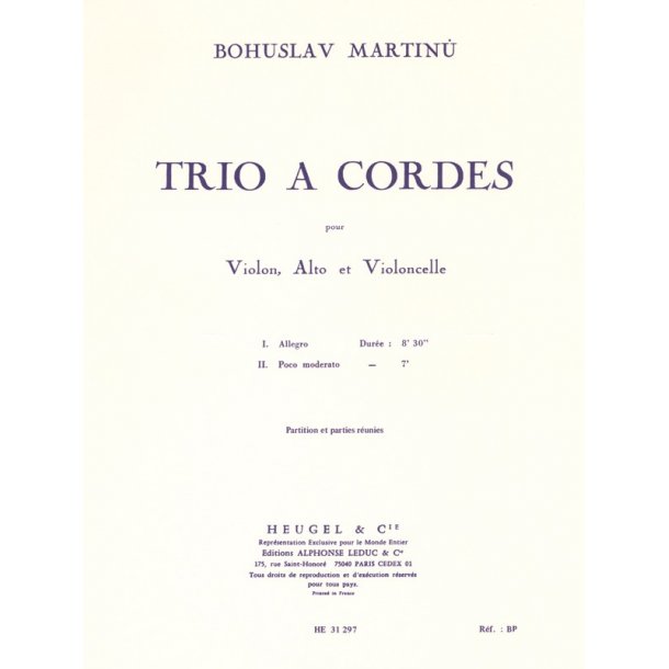 Bohuslav Martinu: Trio &Agrave; Cordes No.1, H136 (Trio - Strings)