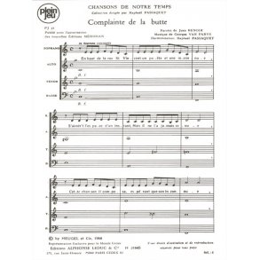 Van Parys Passaquet Chansons De Notre Temps Pj32 Complainte 4 Part