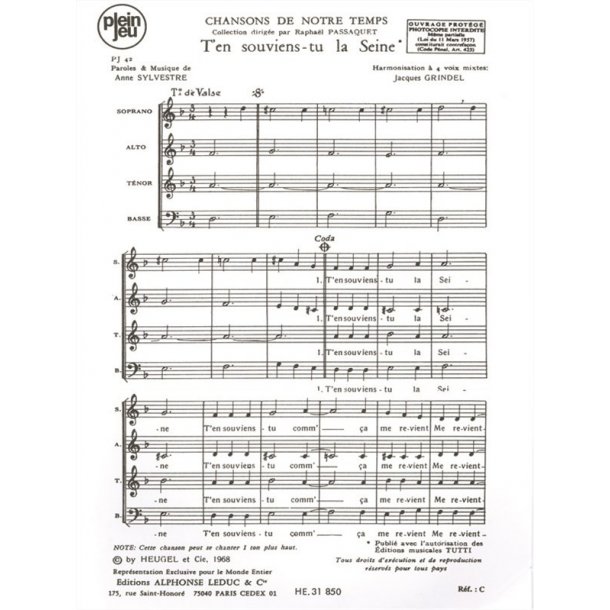 Sylvestre Chansons De Notre Temps Pj42 T'en Souviens Tu Seine 4 Part