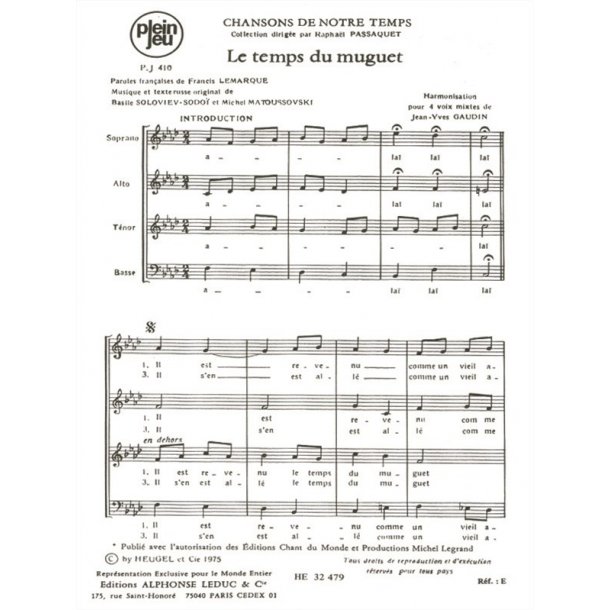 Lemarque Sodoi Chansons De Notre Temps Pj410 Le Temps Du Muguet 4 Part