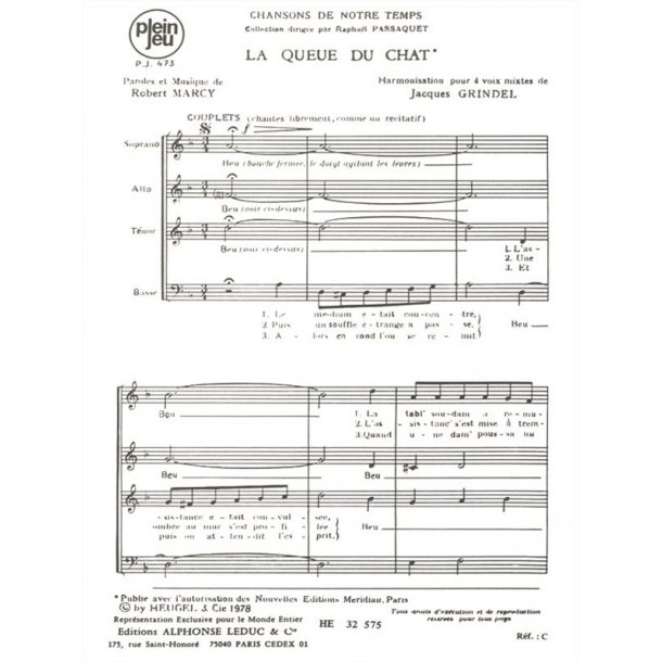 Marcy Grindel Chansons De Notre Temps Pj473 La Queue Du Chat 4 Part