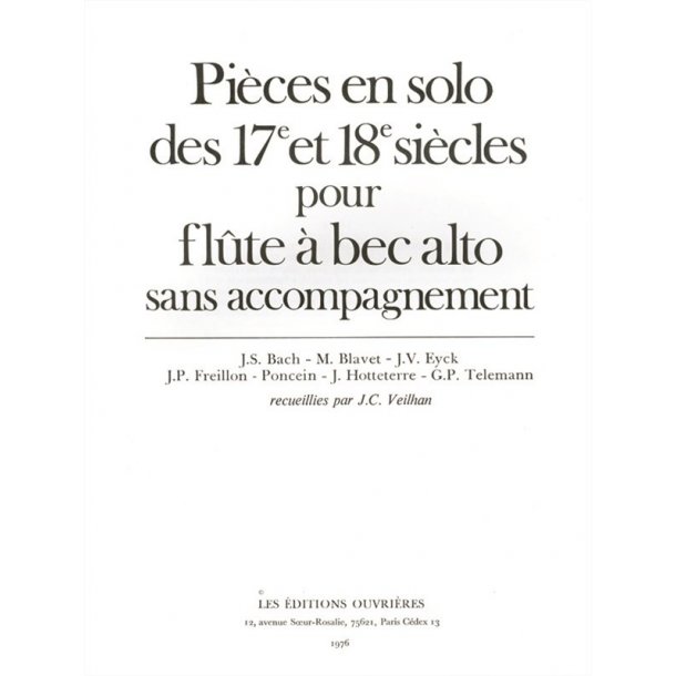 Pi&egrave;ces en Solo des XVII&egrave;me et XVIII&egrave;me Si&egrave;cles for Alto Recorder Solo